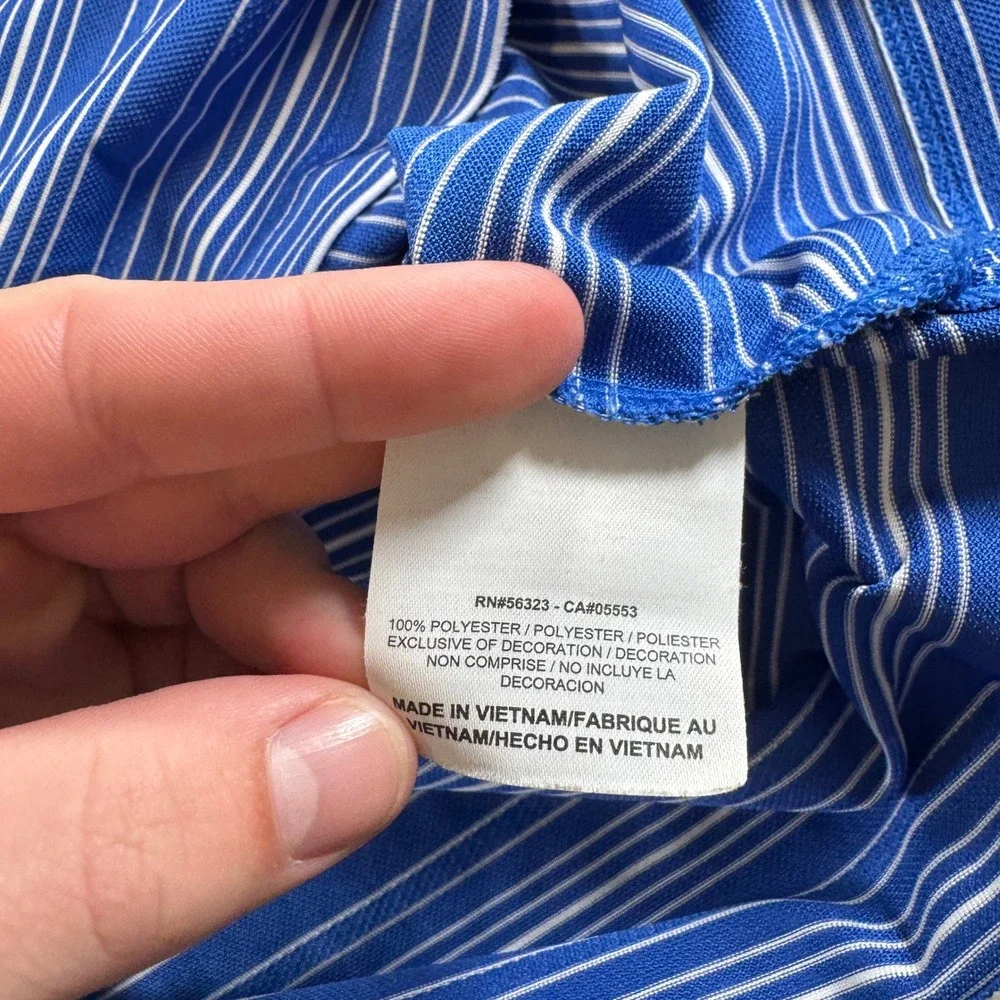 Nike Dri-Fit Standard Fit Striped Collared Blue Stretch Golf Polo Shirt Sz Large